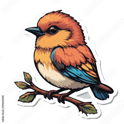 cute sticker of  bird isolated in white

