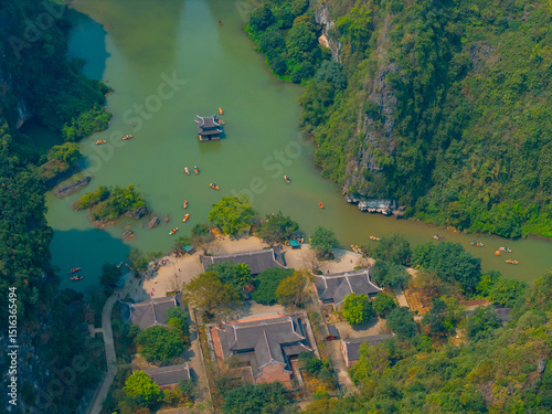 Wallpaper Mural Stunning aerial top view of tam coc landscape with river and limestone karsts in Ninh Binh, Vietnam Torontodigital.ca