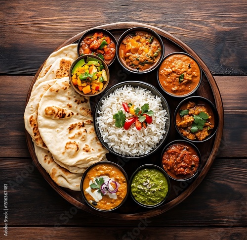 Delicious Indian Thali Plate with Traditional Food and Flavors Top View