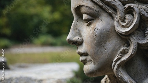 Weathered Stone Female Sculpture Profile Close Up