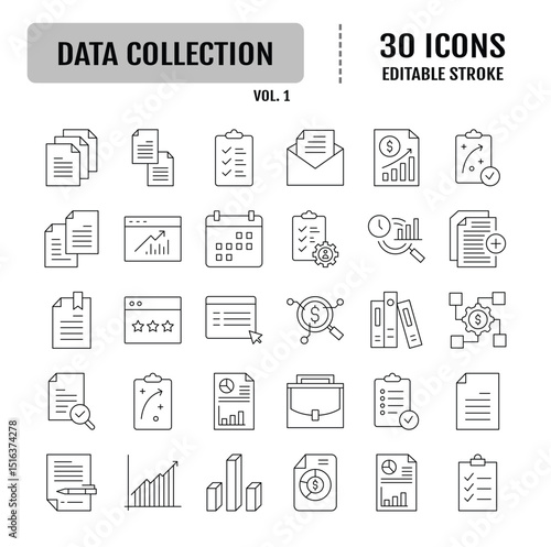 Data collection line icon set. Editable stroke. Vector ilustration