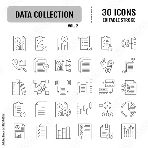 Data collection line icon set. Editable stroke. Vector ilustration