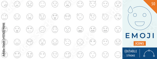 Emoji icon collection set. Editable stroke.