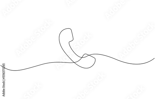 Old telephone continuous one line art drawing of outline vector illustration design, Line drawing handset cell. Single draw phone icon, line art contact us concept. Editable stroke.