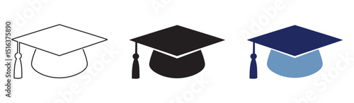 Set of toga hat vector icons with outline, flat and color styles for education, school, campus and graduation symbols. graduation hat , stock vector 