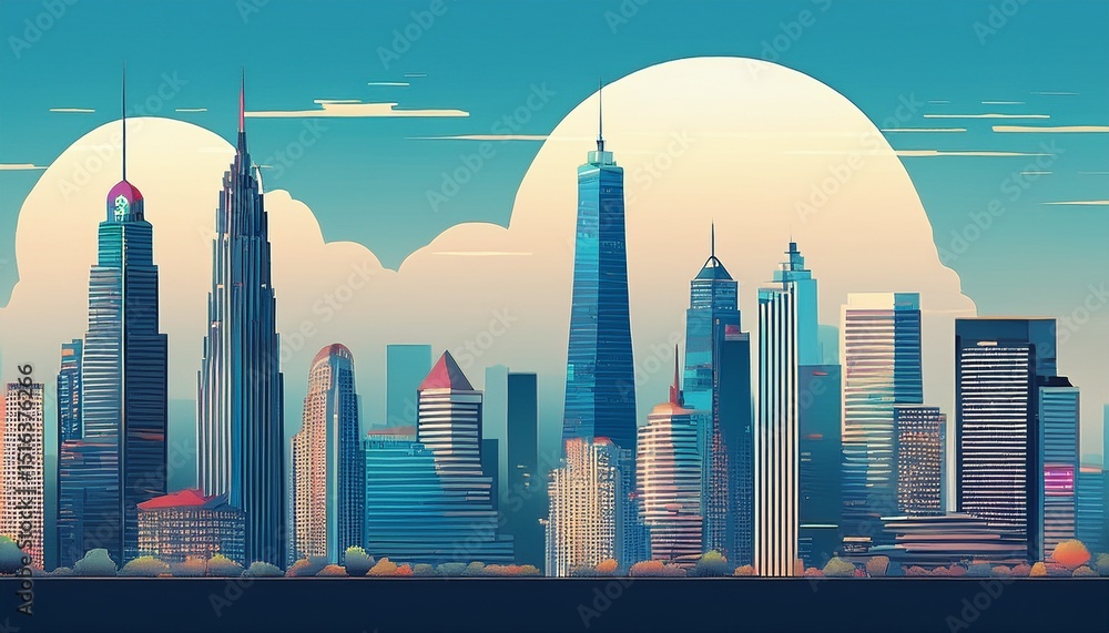 Obraz premium cityscape illustration skyline buildings