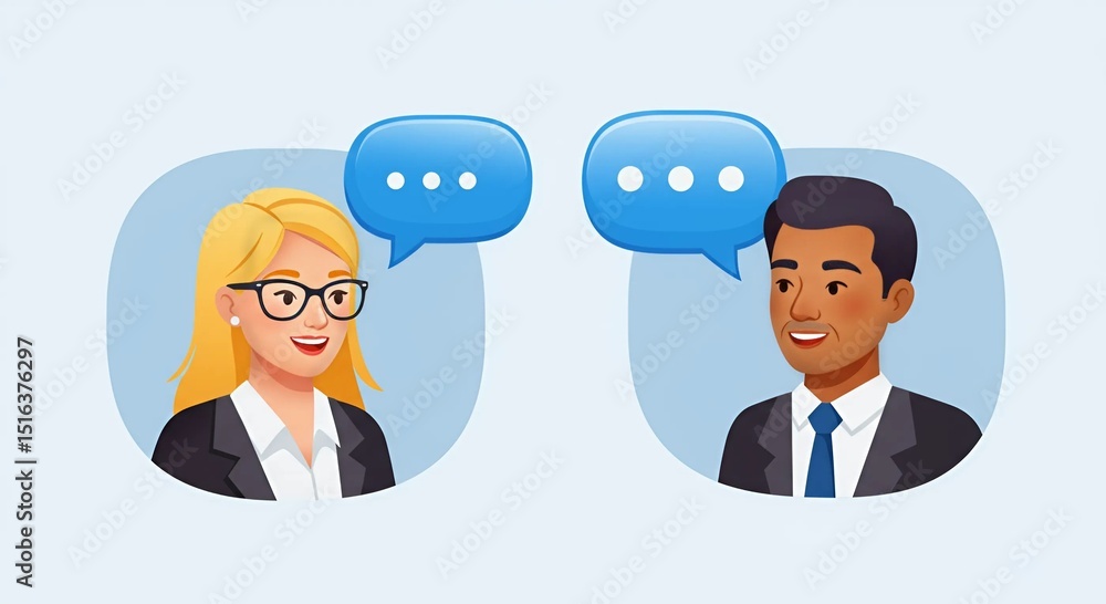 Business Communication Icon – Two People Talking with Speech Bubbles
Business Communication Icon – Two People Talking with Speech Bubbles