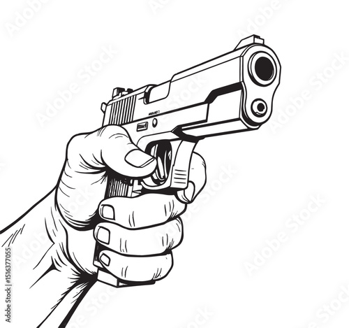 illustration of hand holding a gun, vector gun lineart hand holding gun