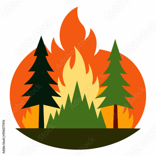 Forest fires natural disaster vector on white background.