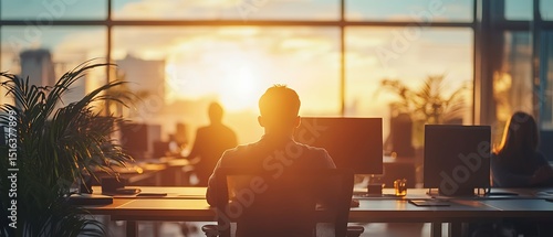 Office workers at sunset
