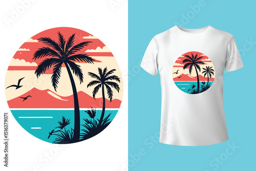 Summer T-Shirt Design – Tropical Beach Vibes and Sunny Vacation Graphic Tee.