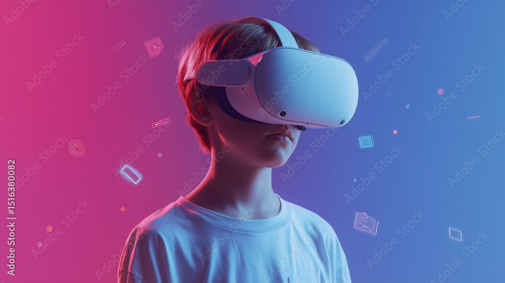 VR体験に没頭する少年の未来感 VR体験に没頭する少年の未来感