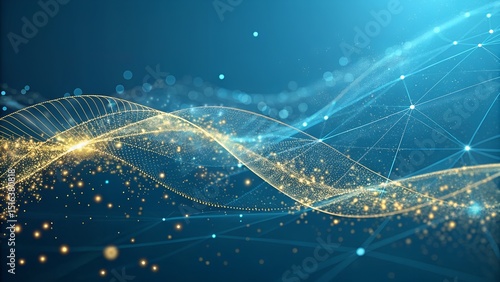 Background of Blue Data Migration with the Concept of Abstractly sparkling Gold particles. design illustration