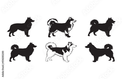 Collection of Dog Silhouettes Alaskan Malamute, Spitz, and Other Breeds