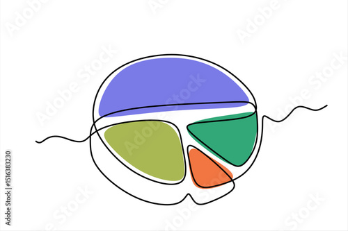 Continuous one line drawing of Pie chart. Single line drawing illustration of Diagram pie chart divided into segments. Business plan concept vector art. Editable stroke