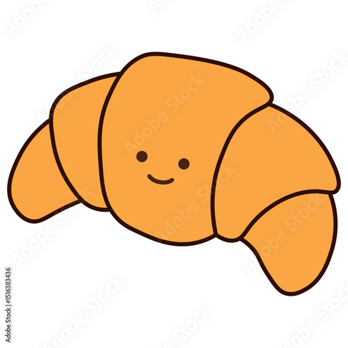 Croissant Bread Cute Cartoon Style Vector Illustration