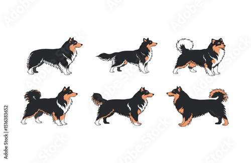 Charming Finnish Spitz Dog Breed Illustrations Six Unique Poses in Elegant Line Art Style