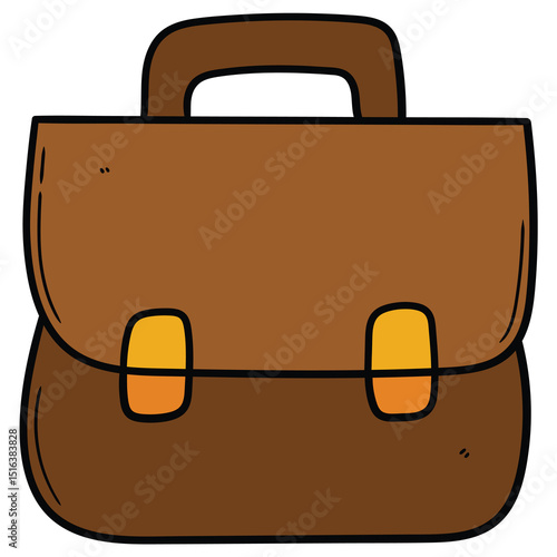 Hand drawn cartoon leather brown briefcase on white background.