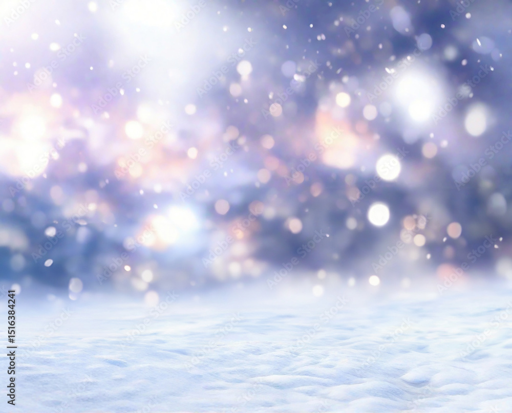 Naklejka premium Snowy Bokeh Landscape Background, Winter Bokeh Snow Scene, Blurred Snowfall Graphic Wallpaper, Soft Snowy Lights Background, Snowfall Bokeh Effect Image