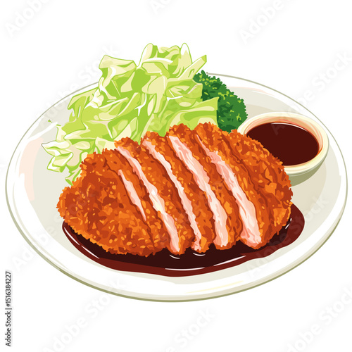Menchi Katsu Cutlet with Cabbage and Tonkatsu Sauce