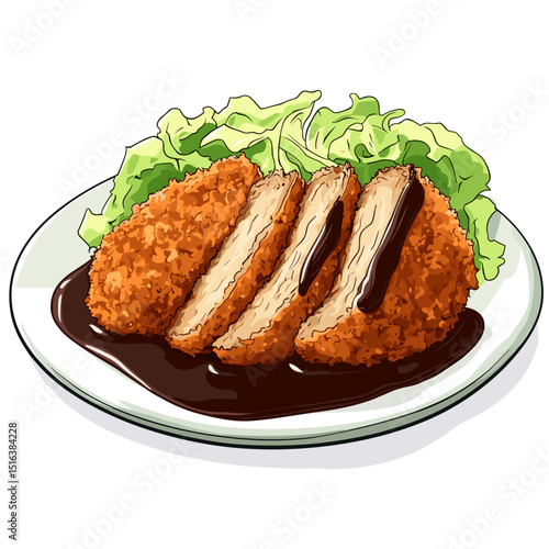 Menchi Katsu Cutlet with Cabbage and Tonkatsu Sauce