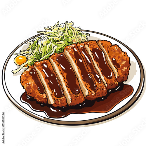 Menchi Katsu Cutlet with Cabbage and Tonkatsu Sauce