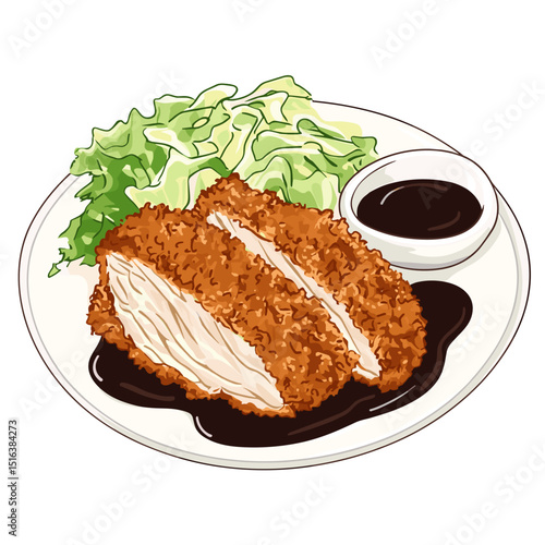 Menchi Katsu Cutlet with Cabbage and Tonkatsu Sauce