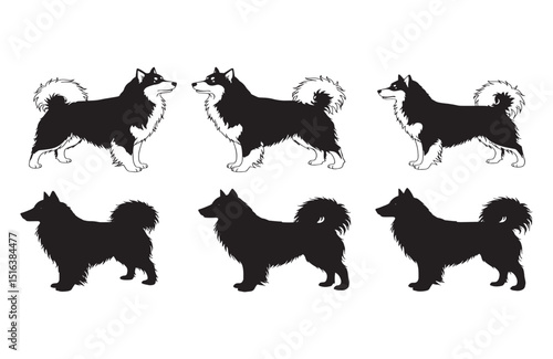 Alaskan Malamute and Siberian Husky Dog Breed Silhouettes Vector Illustrations