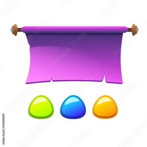 Vector game interface. Set of panels an buttons for mobile games, twitch overlay. GUI elements. parchment-style panel and colored buttons. 