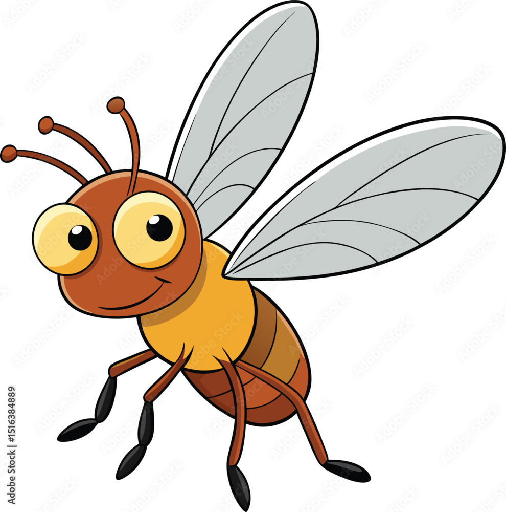 Fototapeta premium Adorable cartoon bee flying happy insect illustration
