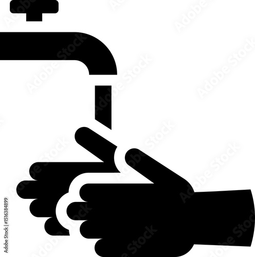 Hands washing under faucet icon. Silhouette style.
