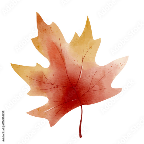 Hand painted fall leaf, watercolor autumn element for botanical designs, cards and decorations