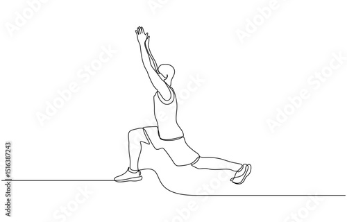 Man make stretching exercise continuous one line drawing. Hand drawn fitness concept, Activity performed to improve fitness, strength, or overall health. Sport theme design vector concept.