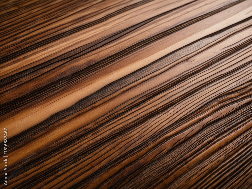 Fototapeta premium A captivating close-up of a wooden surface with distinct, linear grain patterns and warm brown tones. Ideal for backgrounds or natural textures.