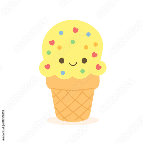 Colorful vector ice cream cones with happy expression. 
Ideal for children’s prints, stickers, and sweet-themed designs.