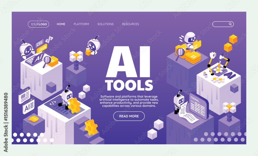 Obraz premium AI Tools Isometric Landing page