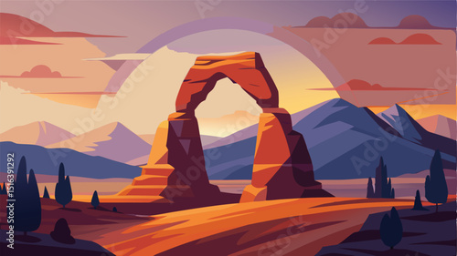 Delicate arch utah landscape illustration vector background