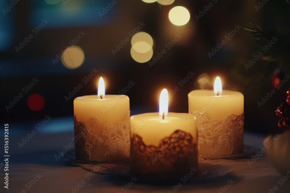 Radiant Candle Display: Enchanting Atmosphere for a Joyful Christmas Dinner Setting Radiant Candle Display: Enchanting Atmosphere for a Joyful Christmas Dinner Setting