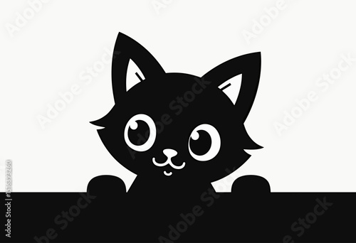 Cute Cat Peeking Silhouette: Simple Black & White Vector Design for Stickers, T-Shirts, and More – Adorable Paws & Eyes, Perfect for Cat Lovers!
