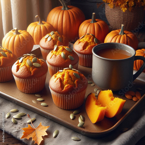 Pumpkin Muffins with Pepitas. Generative AI