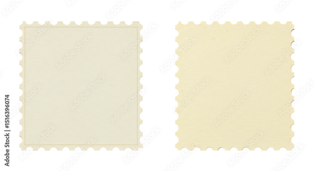 Fototapeta premium Blank Postage Stamps with Perforated Edges Isolated on Transparent Background – Vintage Mail Template