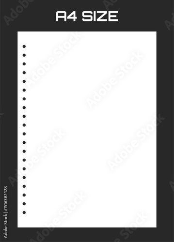 Realistic blank lined paper sheet in A4 format isolated on black background. Notebook or book page.