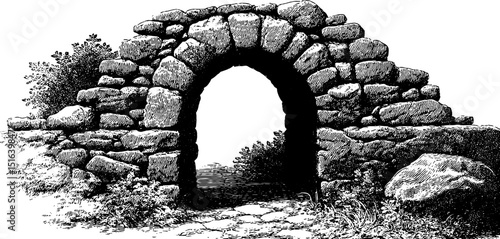 Vintage engraved arched doorway with stonework design for historical art inspiration