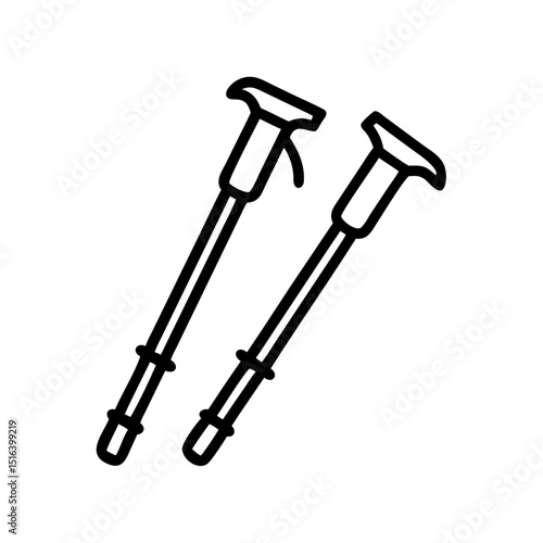 Trekking poles with adjustable grips in a simple line art style  
