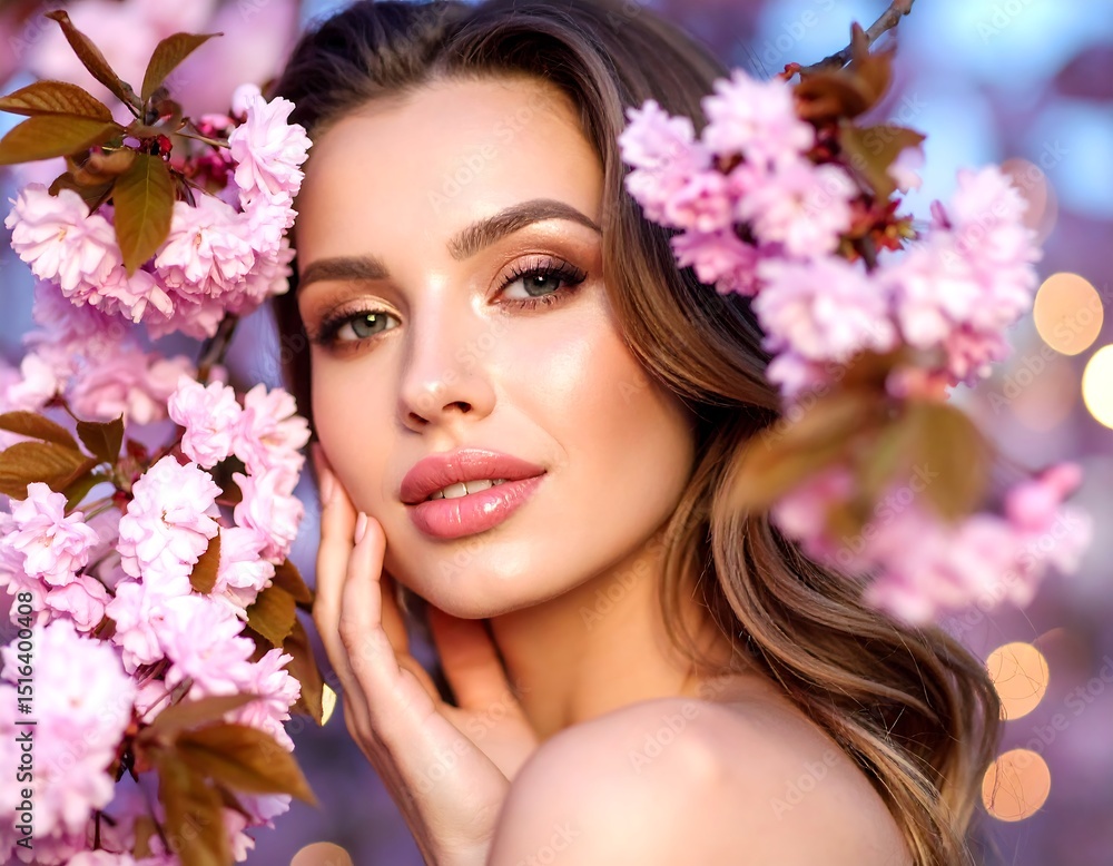 Naklejka premium Woman in Cherry Blossoms