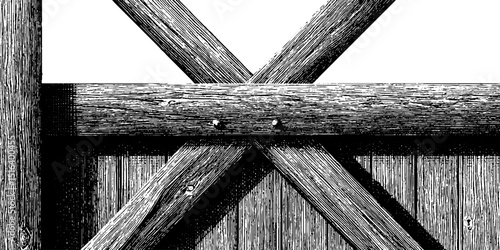 Engraved barn door illustration with bold black lines