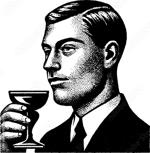 Retro bartender art deco style illustration for vintage design and decor