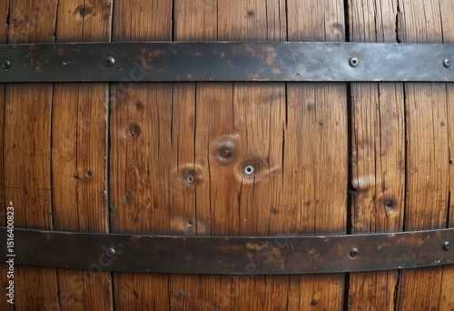 Old wooden barrel with metal bands showcasing textures and craftsmanship