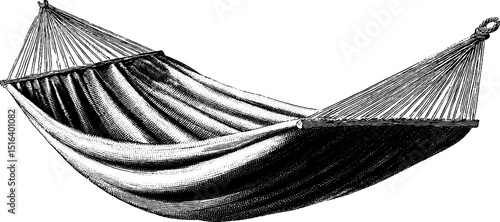 Engraved illustration of relaxing beach hammock design for tropical decor and summer vibes