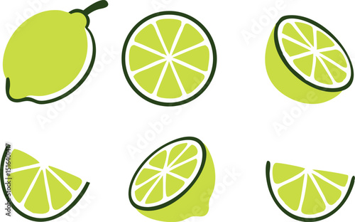icon lime slice green isolated on white background, lemon half fruit lime. Fresh green cut citrus vector illustration